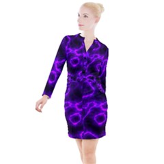 Purple Pattern Background Structure Button Long Sleeve Dress