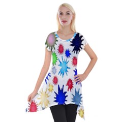 Inks Drops Black Colorful Paint Short Sleeve Side Drop Tunic