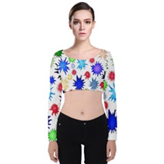 Inks Drops Black Colorful Paint Velvet Long Sleeve Crop Top