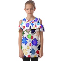 Inks Drops Black Colorful Paint Fold Over Open Sleeve Top by Hannah976