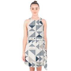 Geometric Triangle Modern Mosaic Halter Collar Waist Tie Chiffon Dress by Hannah976