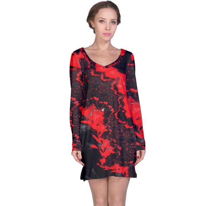 Red Black Fractal Mandelbrot Art Wallpaper Long Sleeve Nightdress