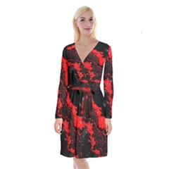 Red Black Fractal Mandelbrot Art Wallpaper Long Sleeve Velvet Front Wrap Dress