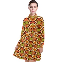 Geometry Shape Retro Trendy Symbol Long Sleeve Chiffon Shirt Dress