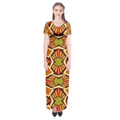 Geometry Shape Retro Trendy Symbol Short Sleeve Maxi Dress