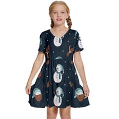 Santa Snowman Kids  Short Sleeve Tiered Mini Dress by ConteMonfrey