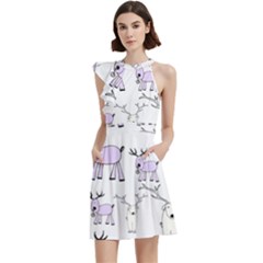 Cute Deers  Cocktail Party Halter Sleeveless Dress With Pockets