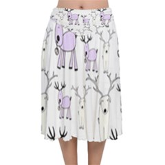 Cute Deers  Velvet Flared Midi Skirt