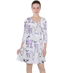 Cute Deers  Quarter Sleeve Ruffle Waist Dress