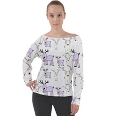 Cute Deers  Off Shoulder Long Sleeve Velour Top