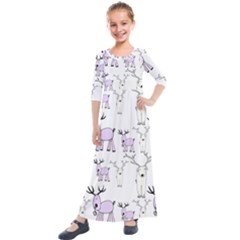 Cute Deers  Kids  Quarter Sleeve Maxi Dress