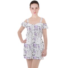 Cute Deers  Ruffle Cut Out Chiffon Playsuit