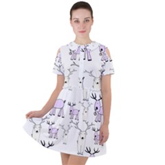 Cute Deers  Short Sleeve Shoulder Cut Out Dress 