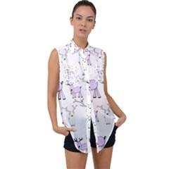 Cute Deers  Sleeveless Chiffon Button Shirt