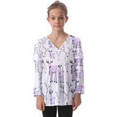 Cute Deers  Kids  V Neck Casual Top