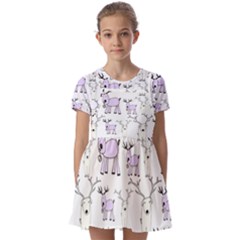 Cute Deers  Kids  Short Sleeve Pinafore Style Dress