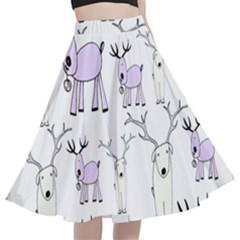 Cute Deers  A-line Full Circle Midi Skirt With Pocket