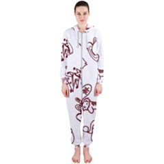 Red And White Christmas Breakfast  Hooded Jumpsuit (ladies)