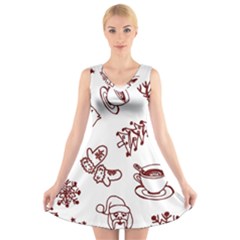 Red And White Christmas Breakfast  V-neck Sleeveless Dress