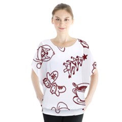 Red And White Christmas Breakfast  Batwing Chiffon Blouse