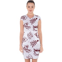 Red And White Christmas Breakfast  Capsleeve Drawstring Dress 