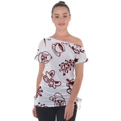 Red And White Christmas Breakfast  Off Shoulder Tie-up T-shirt