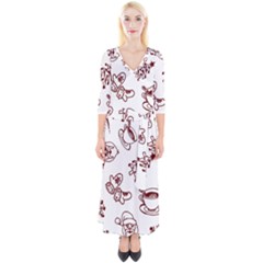 Red And White Christmas Breakfast  Quarter Sleeve Wrap Maxi Dress