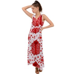 Cute Gift Boxes V-neck Chiffon Maxi Dress by ConteMonfrey