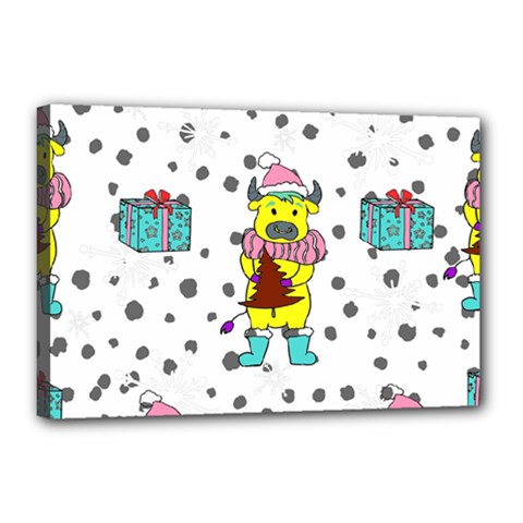 Little Bull Wishes You A Merry Christmas  Canvas 18  X 12  (stretched)