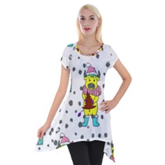 Little Bull Wishes You A Merry Christmas  Short Sleeve Side Drop Tunic by ConteMonfrey