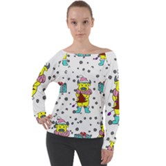 Little Bull Wishes You A Merry Christmas  Off Shoulder Long Sleeve Velour Top