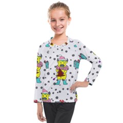 Little Bull Wishes You A Merry Christmas  Kids  Long Mesh T-shirt