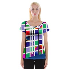 Color Graffiti Pattern Geometric Cap Sleeve Top