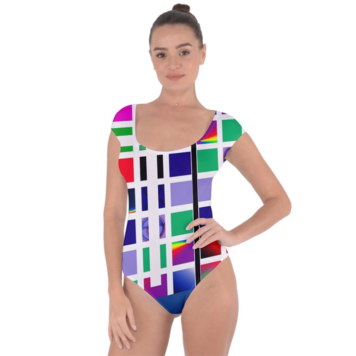 Color Graffiti Pattern Geometric Short Sleeve Leotard 