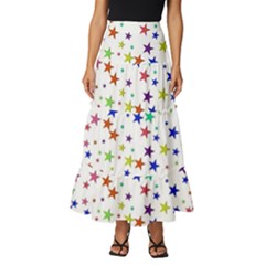 Star Random Background Scattered Tiered Ruffle Maxi Skirt by Hannah976