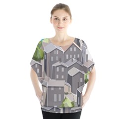 Village Place Portugal Landscape Batwing Chiffon Blouse