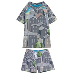 Village Place Portugal Landscape Kids  Swim T-shirt And Shorts Set