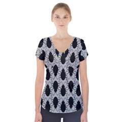 Pattern Beetle Insect Black Grey Short Sleeve Front Detail Top