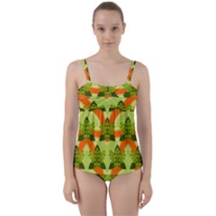 Texture Plant Herbs Herb Green Twist Front Tankini Set