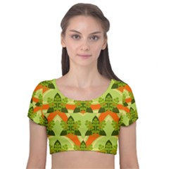 Texture Plant Herbs Herb Green Velvet Short Sleeve Crop Top 