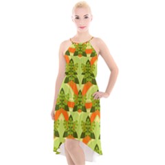 Texture Plant Herbs Herb Green High-Low Halter Chiffon Dress 