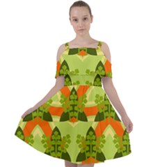 Texture Plant Herbs Herb Green Cut Out Shoulders Chiffon Dress