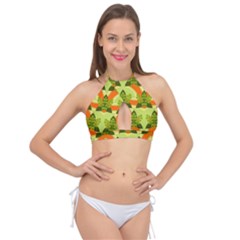 Texture Plant Herbs Herb Green Cross Front Halter Bikini Top