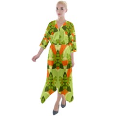 Texture Plant Herbs Herb Green Quarter Sleeve Wrap Front Maxi Dress