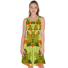 Texture Plant Herbs Herb Green Knee Length Skater Dress With Pockets