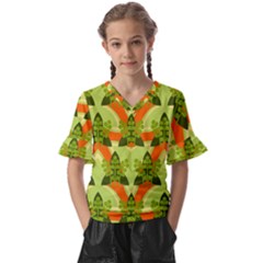 Texture Plant Herbs Herb Green Kids  V-Neck Horn Sleeve Blouse