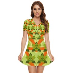 Texture Plant Herbs Herb Green V-Neck High Waist Chiffon Mini Dress