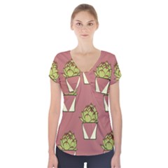 Cactus Pattern Background Texture Short Sleeve Front Detail Top