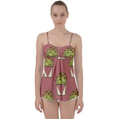 Cactus Pattern Background Texture Babydoll Tankini Top by Hannah976