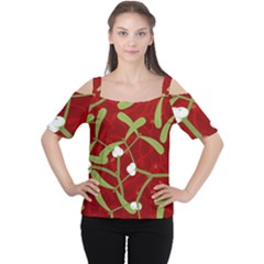 Mistletoe Christmas Texture Advent Cutout Shoulder T-shirt